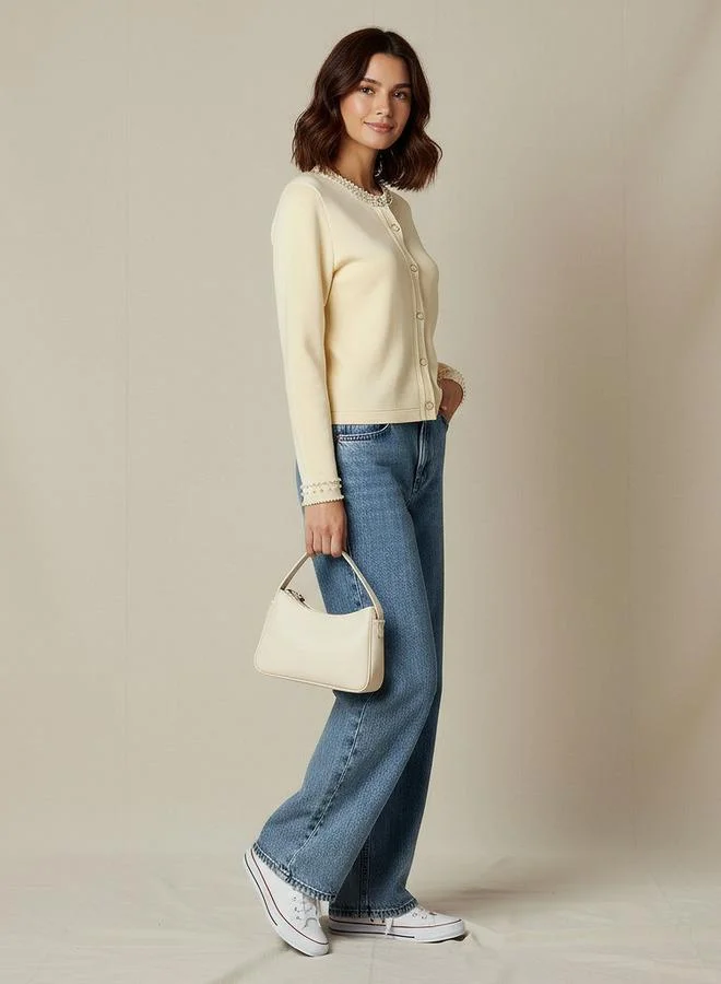 2Xtremz 2Xtremz Pearl Embellished Round Neck Cardigan